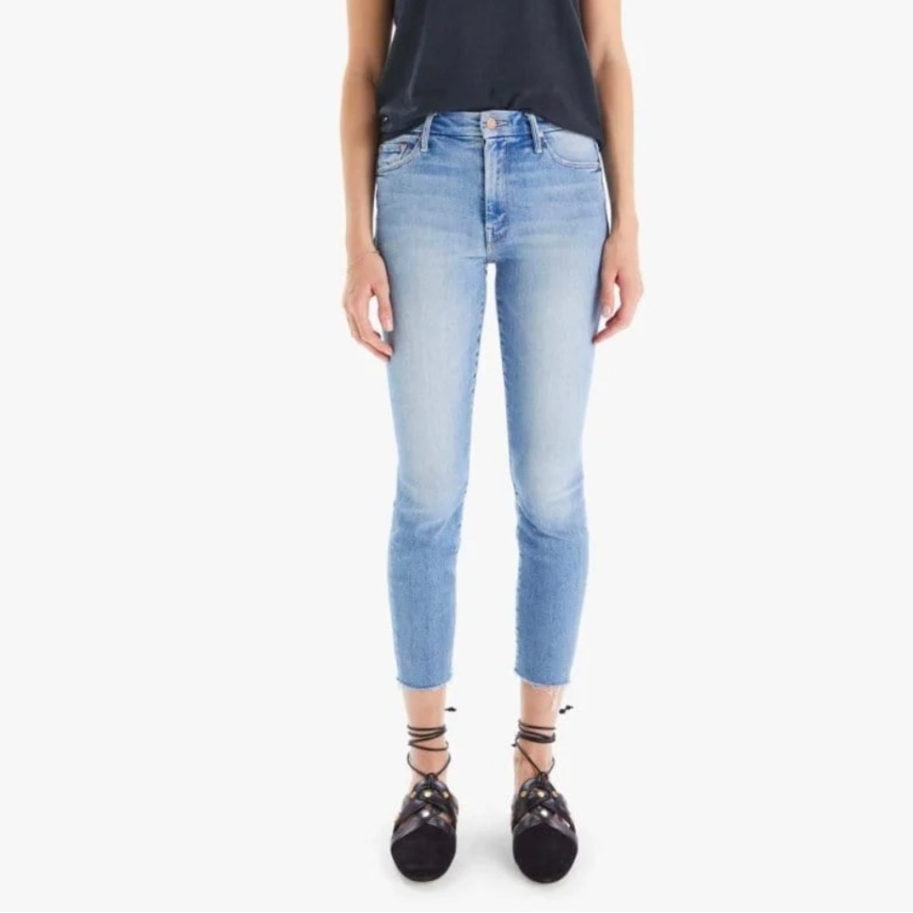 MOTHER Looker Ankle Fray in Tourist Trap Denim Light Wash Skinny Jeans Size 25